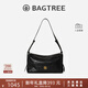 BAGTREE【明星同款】包包樹(shù)奶盒包植鞣皮單肩斜挎腋下通勤Hobo枕頭女士包 檀黑色-中號【磁吸拉鏈款】 高級小眾圣誕節禮物女