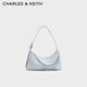 CHARLES&KEITH柔軟拉鏈式褶皺單肩包腋下包包女包女士生日新年禮物CK2-40782472 Sea Salt Blue海鹽藍色 S