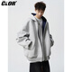 CLOR潮牌百搭衛衣男女春美式情侶連帽衫撞色休閑夾克外套JK19淺灰L
