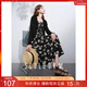 三彩2025春季新款印花提花吊帶裙碎花連衣裙法式大擺長(cháng)裙M