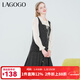 LAGOGO復古撞色拼接百褶裙拉谷谷春秋新款木耳邊系帶連衣裙女 混色(Y0) L