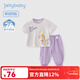JELLYBABY[7A抗菌]女童休閑套裝小童夏季可愛(ài)短袖衣服寶寶兩件套潮兒童夏裝 紫色 100 CM