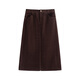 茵曼通勤復古燈芯絨開(kāi)叉裙女2025秋冬款高腰氣質(zhì)半身裙子咖棕色L