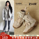 ZHR復古加絨拳擊靴女高幫內增高軟底女鞋東北雪地靴女 KD102A杏色39