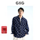 GXG男裝   深藍棋盤(pán)格提花潮流時(shí)尚襯衫外套 春 深藍1 2XL