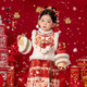 萌乎慶華年女童加厚秋冬新款長(cháng)袖上衣馬面裙兩件套拜年服 紅色 130 