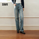 森馬（Semir）森柔|牛仔褲女春季做舊淺色長(cháng)褲女生顯瘦時(shí)尚直筒褲103125124013A