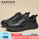 哈森【頭層牛皮】休閑鞋男2025秋季新款男士休閑皮鞋通勤男鞋真皮 黑色 單層 四季款 41 (255mm)