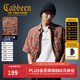 卡賓（CABBEEN）【復古洗水】男裝特色格子印花襯衫水洗短袖潮牌外套上衣襯衣 淡橙色03 M /170/48