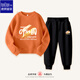 唐獅（TonLion）男童休閑套裝春季中大童圓領(lǐng)衛衣運動(dòng)衛褲國風(fēng)兩件套 橘色 130