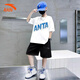 安踏兒童夏季套裝男中大童冰絲速干短袖短褲2件套女孩青少年運動(dòng)衣服 純凈白/基礎黑 速干2件套 160