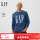 GAP男女裝2025秋季新款印花logo抓絨圓領(lǐng)衛衣合身上衣美版 灰藍色 542214 M 美碼 L亞洲碼180/96A 【偏大，建議拍小一碼】