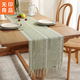 無(wú)印良品桌旗棉麻桌布茶席流蘇茶幾臺布長(cháng)餐桌蓋布蓋墊裝飾蓋布 摩西綠 33*183cm