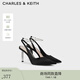 CHARLES&KEITH亮鉆鏈條腕帶尖頭高跟涼鞋女生日禮物新年禮物CK1-60280436 BLACK TEXTURED黑色紋理 38
