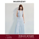 MAXRIENY優(yōu)雅度假風(fēng)無(wú)袖收腰連衣裙25夏款法式復古優(yōu)雅風(fēng)蕾絲長(cháng)裙 冰藍 M