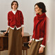 Olrain歐芮兒新年紅色毛衣+圍脖兩件套女裝法式毛針織上衣開(kāi)衫 紅色 L