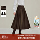 茵曼2025秋冬女裝新款法式通勤分割抽褶半身裙簡(jiǎn)約高腰寬松A字裙  深咖色 M