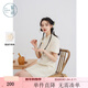紫涵（ZIHAN）紫涵新中式刺繡旗袍裙女夏季輕國風(fēng)收腰立領(lǐng)泡泡袖連衣裙 白芷 S