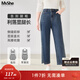 MsShe【開(kāi)叉直筒牛仔褲】大碼女裝2025秋冬胖mm巨顯瘦高腰長(cháng)褲子 牛仔深藍綠色現貨 3XL