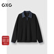 GXG男裝 25年秋季新品假兩件拼接領(lǐng)口休閑百搭學(xué)院風(fēng)翻領(lǐng)衛衣 黑色 XL