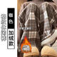 JRET加絨褲女冬季韓版格子褲氛圍感復古文藝寬松直筒褲垂感休閑褲女 咖色 有口袋 加絨 S 建議80-95斤