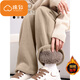 棉致羊羔絨休閑闊腿褲子女秋冬季加絨加厚高腰寬松小個(gè)子直筒保暖棉褲 9482燕麥色【羊羔絨高品質(zhì)】 L 100-115斤
