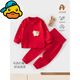 G.duck嬰兒衣服春秋季分體套裝紅色龍年寶寶早秋裝百天一周歲純棉兩件套 紅色  馬上有福（分體） 90 按扣款