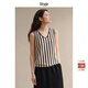 旅途原品ltyp 真絲亞麻棉經(jīng)典條紋背心 百搭休閑圓l領(lǐng)/V領(lǐng)上衣女春 V領(lǐng)-黑杏條紋 M