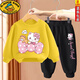 R.DUCKKIDS女童套裝25年新款衛衣洋氣女寶寶小童兒童裝秋季秋裝兩件套韓版潮 秋衣:黃:KT貓+丘比貓黑褲 110 :身高(100-110cm)
