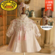 G.duck中式一周歲禮服女寶寶小公主裙夏季嬰兒抓周唐裝國風(fēng)生日高端春裝 粉紅色+發(fā)箍 90