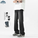 頂峰保羅（Dingfengbaoluo）美式高街牛仔褲男春秋季休閑直筒百搭修身微喇長(cháng)褲DFS09黑灰L