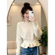 鹿王戀雪韓系木耳邊針織毛衣女秋冬季2025新款軟糯修身百搭休閑打底衫上衣 1766米白色 41 L