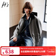 H's復古外套女冬季新款燈芯絨領(lǐng)綿羊毛寬松復古松弛感夾克上衣 灰底條紋 M