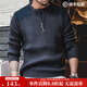 馬登工裝 美式復古豎條紋拼接毛衣圓領(lǐng)修身硬漢風(fēng)戰術(shù)針織衫男秋季 藏藍色 L