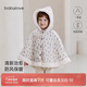 babylove女寶寶加絨斗篷冬季保暖防風(fēng)連帽披風(fēng)嬰幼兒法式碎花外套