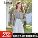 百圖betu女裝2025春季新款短外套麻感色織寬松收腰可調節外套2502T80 卡其綠 L