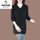 啄木鳥(niǎo)（TUCANO）大碼中長(cháng)毛衣女寬松V領(lǐng)新款直筒顯瘦純色上衣打底針織衫200斤可穿 黑色 3XL 加大版150-165斤