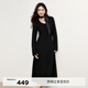 伊芙麗（eifini）蔣欣代言U領(lǐng)設計感顯瘦內搭氣質(zhì)羊毛針織連衣裙女秋季新款長(cháng)裙 黑色 S 155/80A