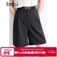 百圖betu女裝春夏新款短褲簡(jiǎn)約高腰闊腿復古百搭短褲女2403T80 深灰 M