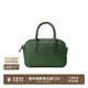 裘真【明星推薦】寬寬包植鞣牛皮休閑斜挎包手提保齡球包女 綠色