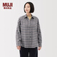 MUJI 女式 法蘭絨 襯衫領(lǐng) 長(cháng)袖襯衫襯衣內搭上衣純棉冬季女裝格子 深灰色格紋 M （160/84A）