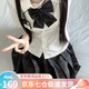 蘿美醬jk制服原創(chuàng  )純欲風(fēng)春秋辣妹性感套裝學(xué)院風(fēng)女短裙JK百褶裙收腰顯瘦 短袖純欲襯衫+黑芋圓42cm+結胸牌 M 【建議95-105斤】