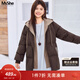 MsShe【假兩件可拆連帽羽絨服】大碼女裝2025冬裝胖mm白鴨絨外套 拿鐵色現貨 3XL