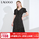 LAGOGO氣質(zhì)V領(lǐng)魚(yú)尾碎花裙女拉谷谷夏新款黑色修身顯瘦雪紡連衣裙 混色(Y0) S