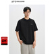 太平鳥(niǎo)男裝重磅提花短袖T恤夏新刺繡圓領(lǐng)白t寬松體恤 黑色 第一批 XL