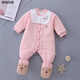 嬰兒連體衣服哈衣包腳冬季加厚純棉連腳男女寶寶新生幼兒連體秋冬03 粉色愛(ài)心包腳 薄棉 80碼建議17-21斤