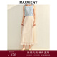 MAXRIENY浪漫度假風(fēng)收腰傘擺半身裙精致優(yōu)雅感長(cháng)裙A字高腰雪紡裙 米白 M
