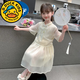 G.duck小黃鴨女童連衣裙夏季兒童公主裙短袖國風(fēng)夏裝女孩中式套裝裙子 杏色 140 建議130-140cm9-10歲cm