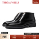 THOM WILLS沙漠靴男冬季男士正裝商務(wù)皮鞋新款休閑亮面真皮靴子男 黑色E1481 41 /7.5碼