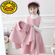 G.duck女童連衣裙秋冬毛呢披肩兩件套裙子中大童公主裙冬季加絨套裝 粉紅色 [外套+裙子]單里 120